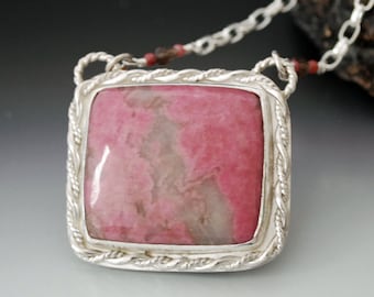 Rhodonite Necklace, Rose Cut Out in Back