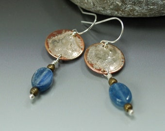 Bronze and Fused Silver Earrings with Kyanite