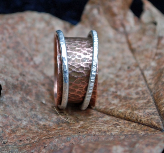 Copper Silver Spinner Ring, Mixed Metal Ring, Kinetic Ring