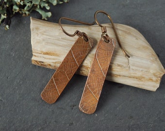 Copper Earrings with Leaf Texture