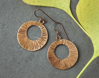 Hammered Bronze Circle, Hoop Earrings