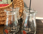 Fabulous Vintage Milk Bottles In Original Iron Carrier, Vintage J J Farms, Beatrice Nebraska