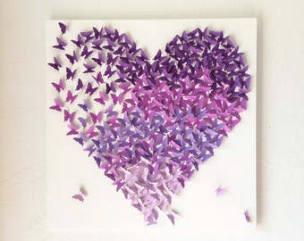 24"x24" Lavender Butterfly Heart Ombre Wall Home Nursery Decor Baby Girls Boys Room Decor Wedding Anniversary Holiday Mothers Day