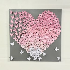 Pink to White Ombre Butterfly Heart Canvas Art Nursery Decor Baby Room ...