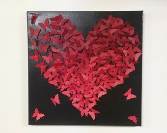 Canvaskunst rood vlinderhart, valentijnscadeau, ombre muurdecoratie