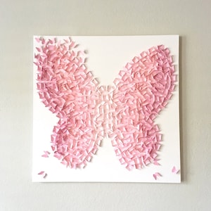 Soft Pink Butterfly On Canvas Made of Butterflies Wall Art Nursery Baby Room Hang Girls Birthday Baby Shower Gift Customized Personal Art