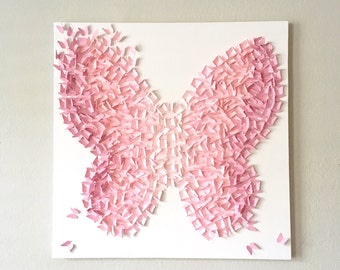 Soft Pink Butterfly On Canvas Made of Butterflies Wall Art Nursery Baby Room Hang Girls Birthday Baby Shower Gift Customized Personal Art
