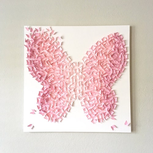 Soft Pink Ombre Butterfly Heart Canvas Handmade Art Wall - Etsy