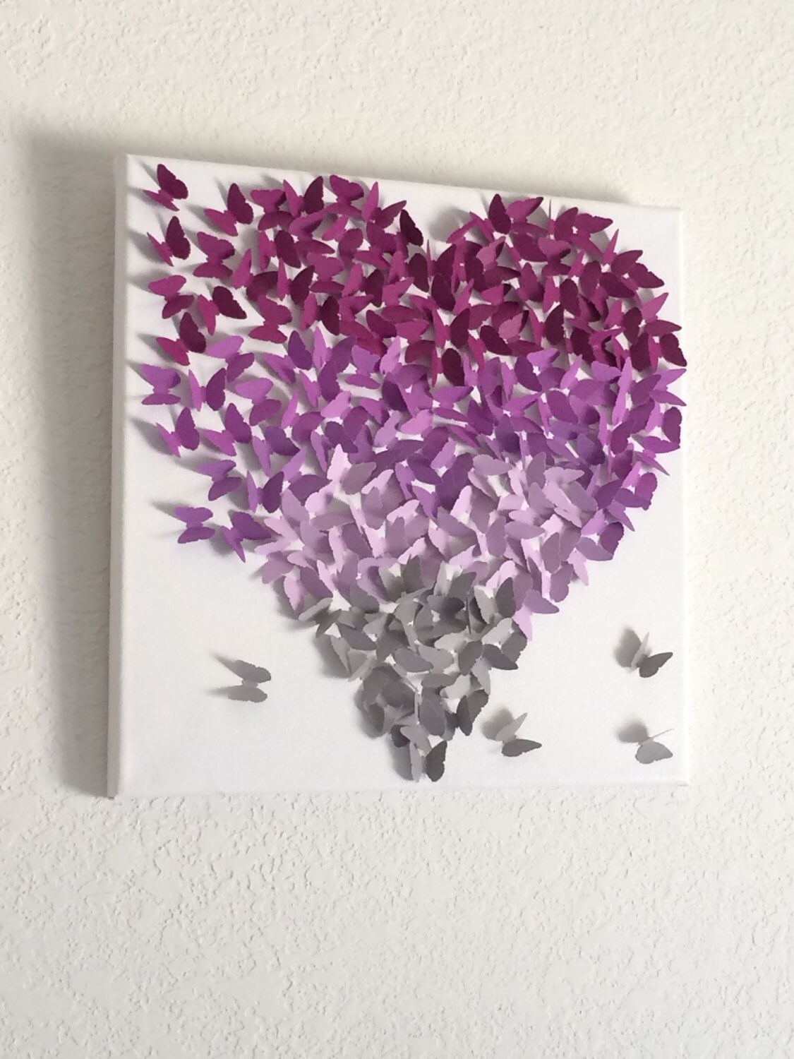3D Butterfly Heart Canvas Art, Lavender Gray Ombre, Handmade Nursery ...