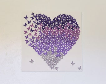 Canvaskunst met vlinderhart, paarse ombré kinderkamerdecoratie