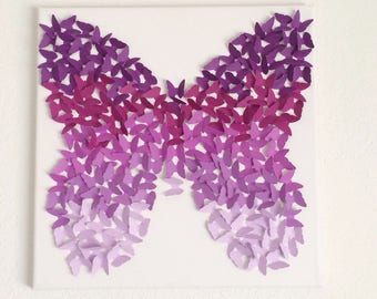 Arte su tela con farfalla sfumata color lavanda, decorazione per la cameretta delle bambine