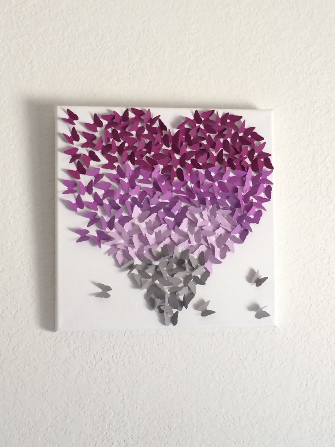 3D Butterfly Heart Canvas Art, Lavender Gray Ombre, Handmade Nursery ...