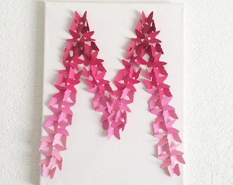 Butterfly Pink Ombre Letter Art, Nursery Decor, Custom Initial