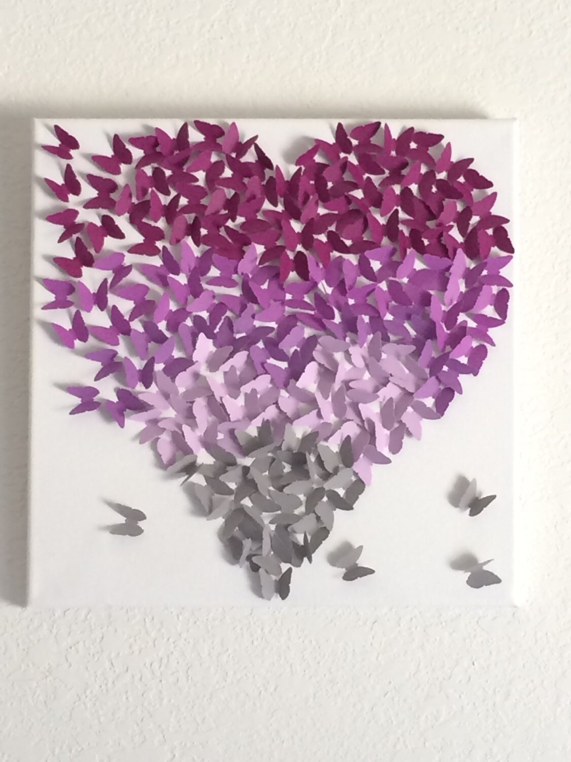 3D Butterfly Heart Canvas Art, Lavender Gray Ombre, Handmade Nursery ...