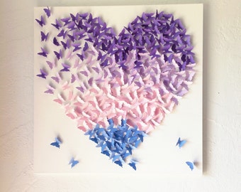 24"x24" Lavender Pink Blue Ombre Butterfly Heart Wall Home Nursery Decor Baby Girls Boys Room Decor Wedding Anniversary Holiday Mother Gift