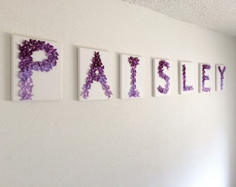 Purple Lavender Ombre Butterfly Letter Wall Decor Baby Girls Boys Nursery Room Initials Names Party Wedding Personalized Cute Wall Hanging