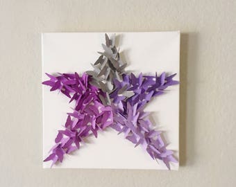 3D Butterfly Star Lavender and Gray Ombre Canvas Art Gift for Him Gift for Her Baby Room Nursery Room Decor Custom Made Personalized Color