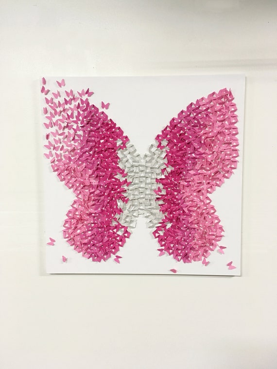 Download Pink And Silver Ombre 3d Butterfly Shape Canvas Art Wall Etsy