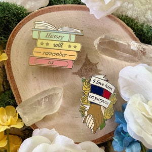 Red, White, and Royal Blue Enamel Pins | "History will remember us" & "I love him on purpose" pins, RWRB, Casey McQuiston