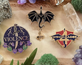 Fourth Wing Hard Enamel Pin Set | Violet Sorrengail, Xaden Riorson, Tairn, Andarna, Rebecca Yarros, Empyrean Series