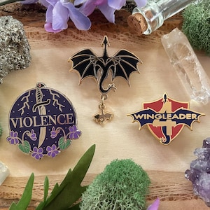 Fourth Wing Hard Enamel Pin Set | Violet Sorrengail, Xaden Riorson, Tairn, Andarna, Rebecca Yarros, Empyrean Series