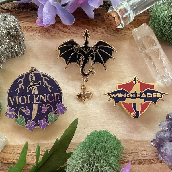 Fourth Wing Hard Enamel Pin Set | Violet Sorrengail, Xaden Riorson, Tairn, Andarna, Rebecca Yarros, Empyrean Series