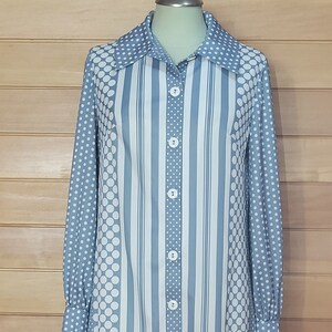 Vintage 1960s Stripes and Dots Dress Blue White