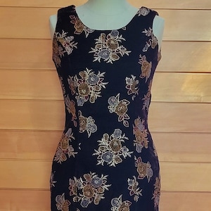 Vintage 1990s Velvet Floral Cocktail Dress Party Dress