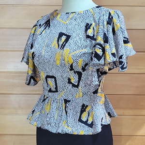 Vintage 1980s does 1940s Peplum Dress With Flutter Sleeve Small