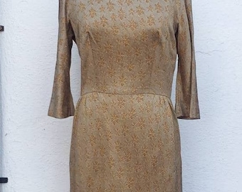 Vintage 1960s Metallic Cocktail Dress Gold Silver