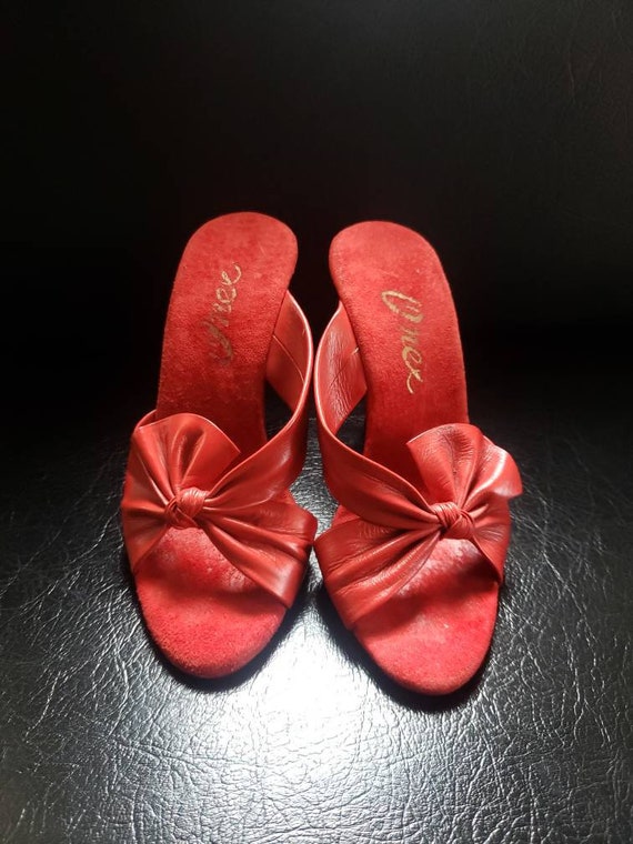 Vintage 1980s Red Leather Heels Mules Onex