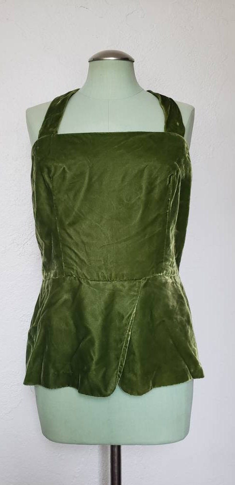 Vintage 1960 Olive Green Velvet Halter Top - Etsy