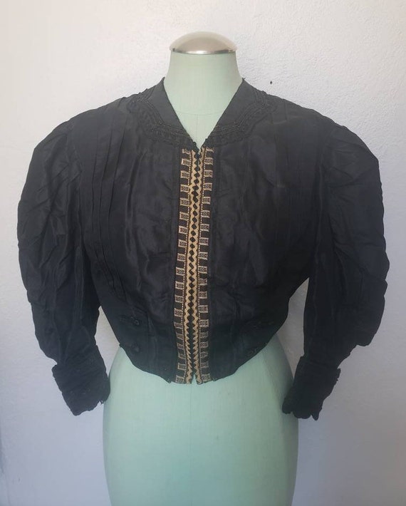 Antique 1890s Black Silk Jacket Leg O Mutton Gigot