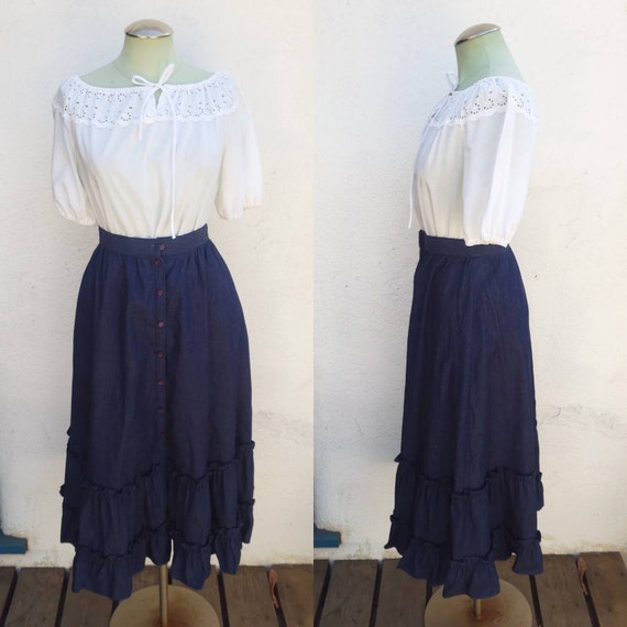 Vintage 1970s Jessica's Gunnies Denim Ruffled Skir