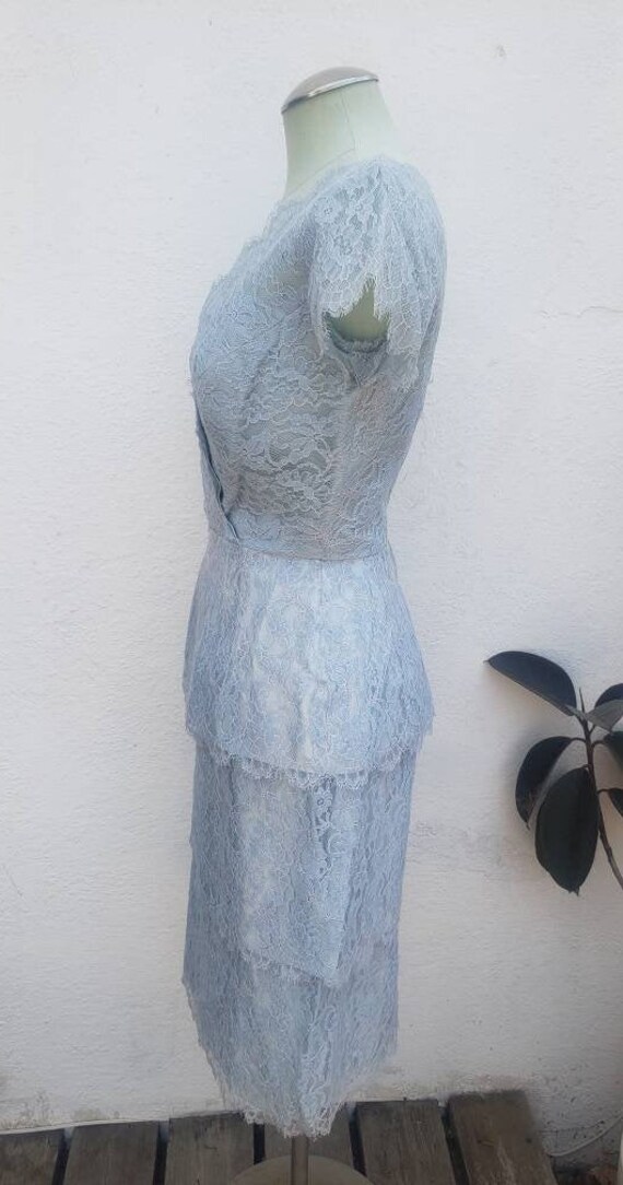 Vintage 1950s Blue Voile Cocktail Dress