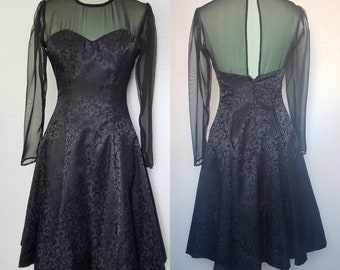 Vintage 1980s Black Cocktail Dress LBD Petite Size 4 XS