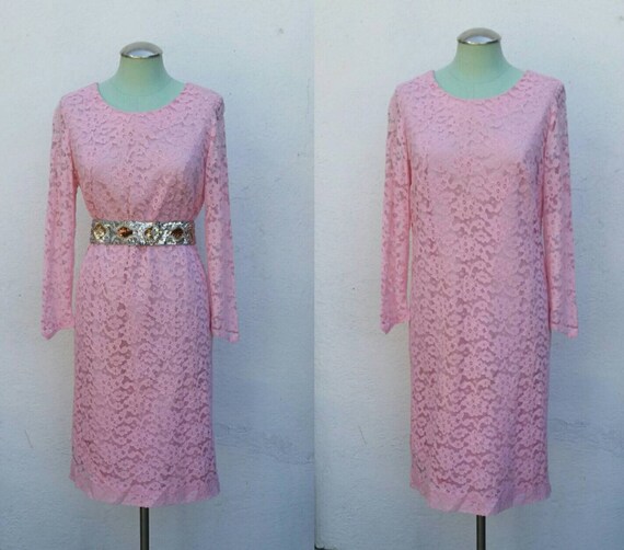 pink lace shift dress
