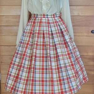 Vintage 1960s Red White Plaid Circle Skirt XS/S