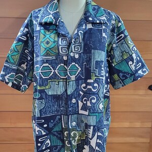 Vintage 1970s Handmade Men&#39;s Tiki Hawaiian Shirt L/Xl