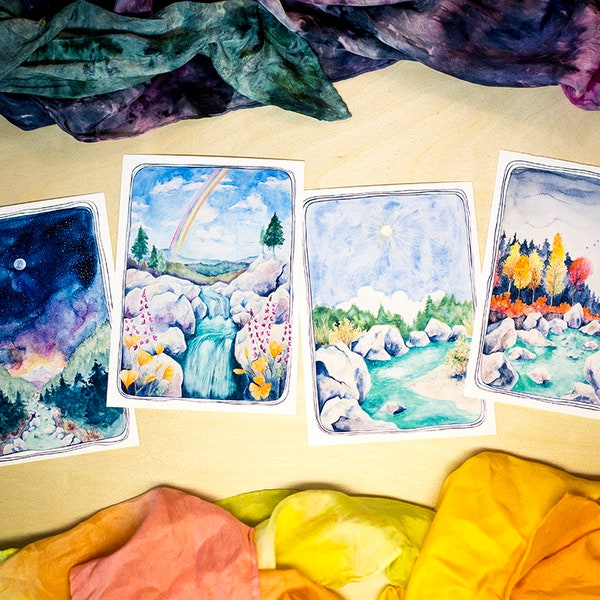 4 Seasonal Watercolors postcard Set