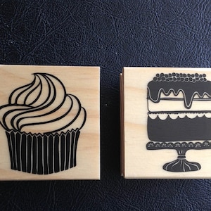 Rubber Stamps on Wood Block,  Cupcake, Cake, Rubber Stamps, Card Making, Scrapbooking, Cardmaking, Recollection