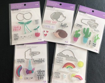 Stamp and Dies Set, Various Theme, Cherry, Rainbows, Cactus, Hedgehog, Unicorn, Scrapbooking, Card Making, Your Choice of 1 Set