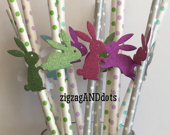 Glitter Bunny Straws: Handmade Easter Party Decor - Set of 12