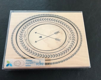 Set of 3 Rubber Stamps, Oval Shape, Arrows and Hearts,  Many Uses, Wedding, Anniversary, Baby Shower, Scrapbooking, Cardmaking, Momenta