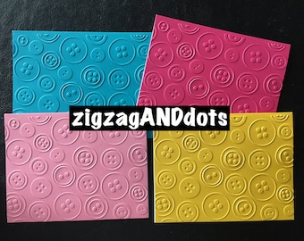 Set of 4 Handmade Embossed Cards with Matching Envelopes, Buttons Design, Size A2, Various Colors, Cards for Many Different Ocassions,