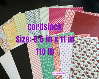 Set of 15 Decorative Thick Cardstock, Size 8.5”x 11”, 110 lb., Many Designs, Florals, Polka Dots, Stripes, Chrevon, Solid, Cardmaking, P2