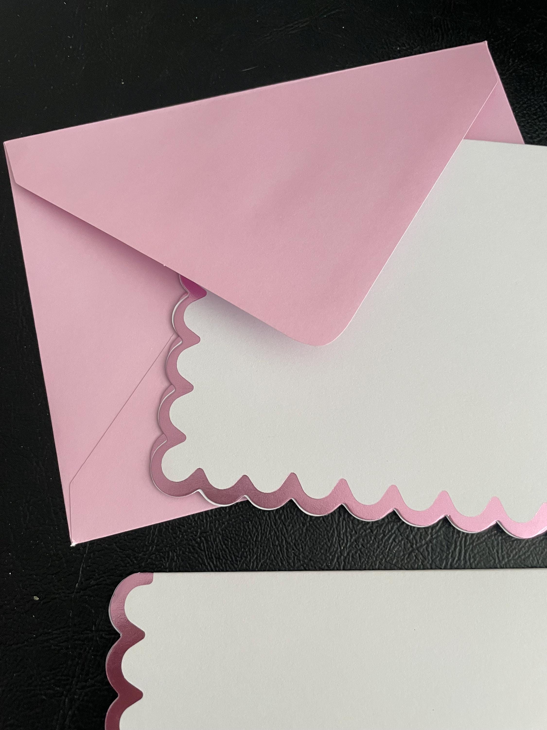Pink Foil Scallop Cards With Envelopes: Handmade Blank Note Card Set - Etsy