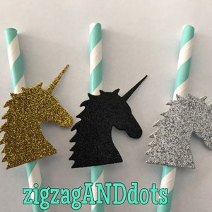 Set of 12 Decorative Straws, Unicorn, Party Straws, Birthday, Party Ideas, Unicorn Party Ideas, Unicorn Straws, Many Colors Available image 1