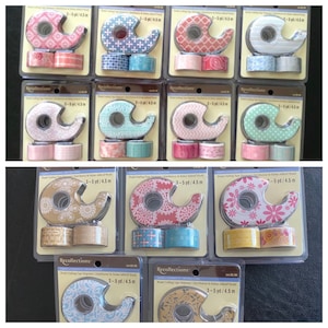 Craft Tape Dispenser with 3 Rolls of Washi Tape, Decorative Washi Tape, Various Designs, Recollections, Your Choice of 1 Pack
