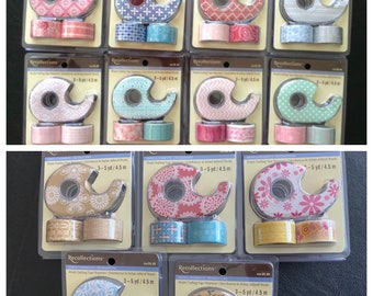 Craft Tape Dispenser with 3 Rolls of Washi Tape, Decorative Washi Tape, Various Designs, Recollections, Your Choice of 1 Pack